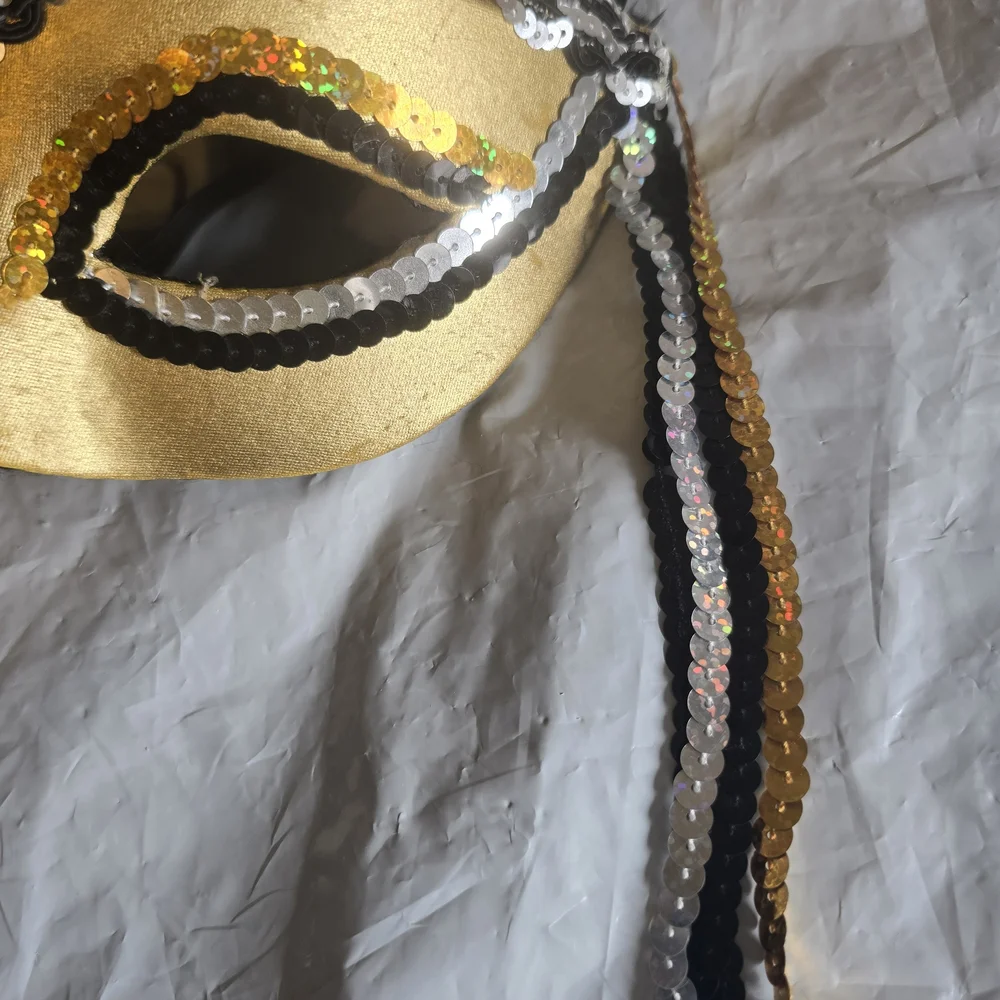 Gold and Black Feathered Masquerade Mask New